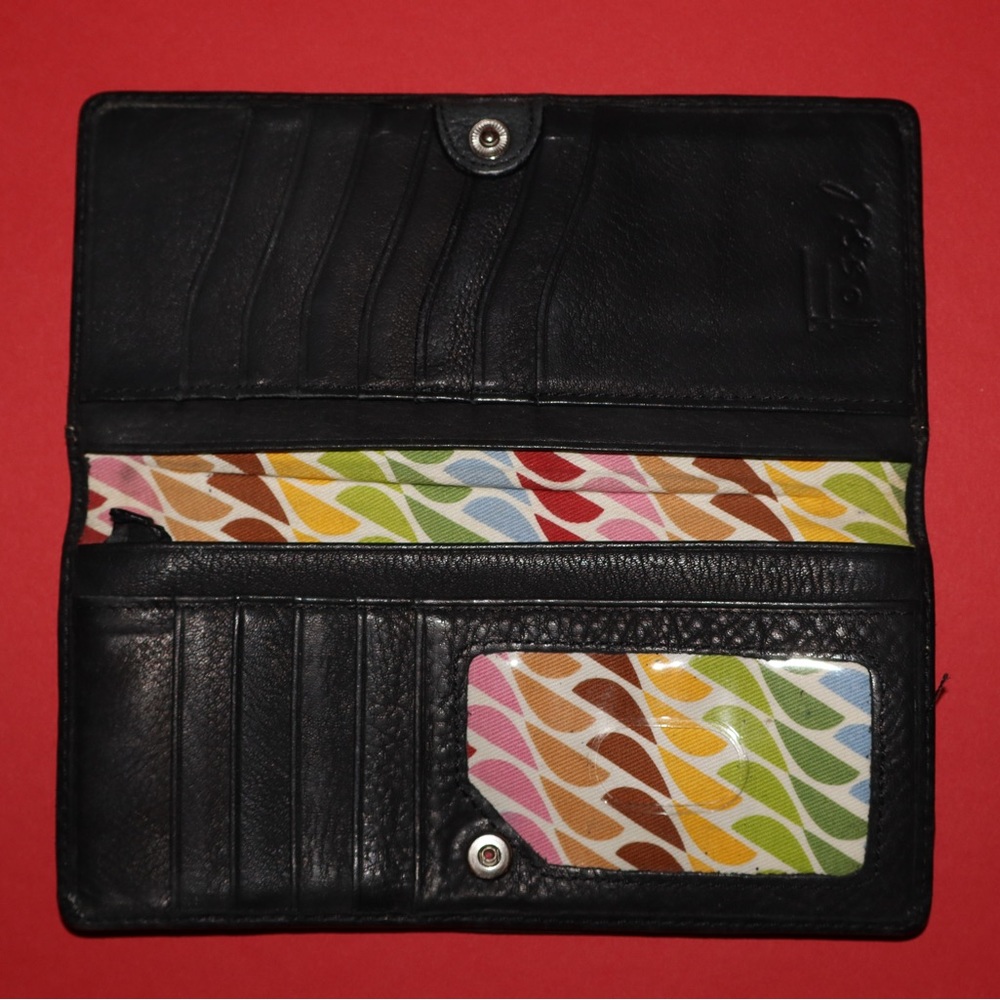 FOSSIL Olivia Checkbook Frame Kiss Lock Closure Black Leather Clutch - Picture 4 of 8